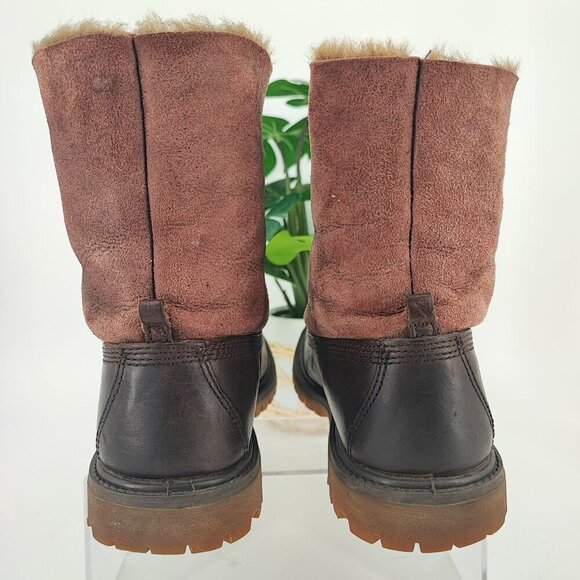 Timberland Woman’s  Brown Leather Sherpa Boots Size 8M - Picture 3 of 8